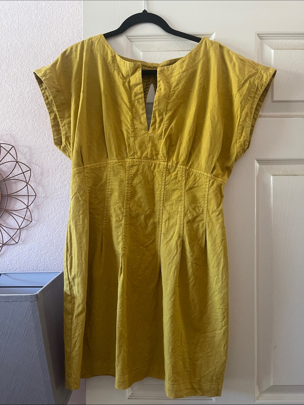 Anthropologie Effortless Mustard Midi Dress with Short Sleeves